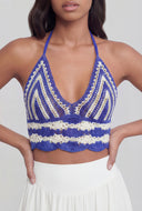 Katelyn Striped Crochet Crop Halter Top