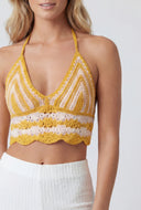 Katelyn Striped Crochet Crop Halter Top