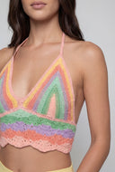 Striped Crochet Crop Halter Top