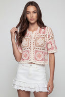 Color Block Crochet Button-Front Shirt