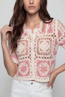 Color Block Crochet Button-Front Shirt