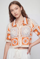 Color Block Crochet Button-Front Shirt