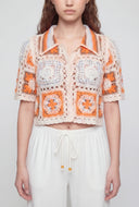 Color Block Crochet Button-Front Shirt