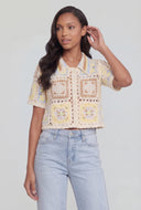 Color Block Crochet Button-Front Shirt