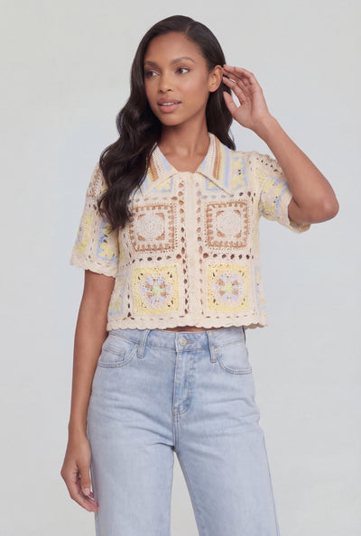 Color Block Crochet Button-Front Shirt