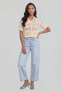 Color Block Crochet Button-Front Shirt