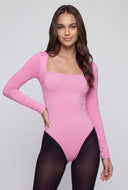 Square Neck Long Sleeve Thong Bodysuit