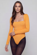 Square Neck Long Sleeve Thong Bodysuit
