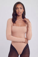 Square Neck Long Sleeve Thong Bodysuit