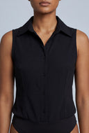Poplin Button-Front Bodysuit