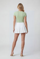 Solid High Waisted Pleated Skort