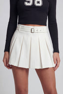 Belted Pleated Mini Skirt