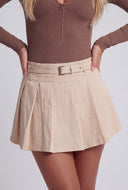 Belted Pleated Mini Skirt