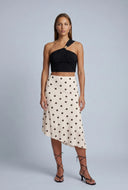 Polka Dot Asymmetrical Midi Skirt
