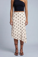 Polka Dot Asymmetrical Midi Skirt
