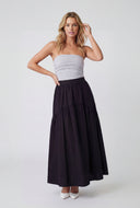 Lena High Waisted Tiered Nylon Maxi Skirt