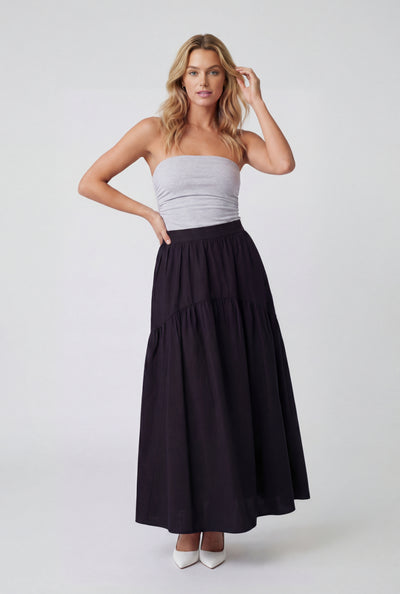 Lena High Waisted Tiered Nylon Maxi Skirt