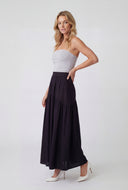 Lena High Waisted Tiered Nylon Maxi Skirt