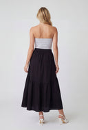 Lena High Waisted Tiered Nylon Maxi Skirt