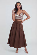 Ruffled Drop Waist Midi Skirt