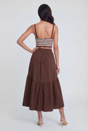 Ruffled Drop Waist Midi Skirt