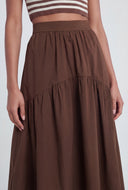 Ruffled Drop Waist Midi Skirt