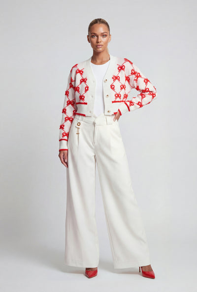 Chain Detail Wide-Leg Dress Pants