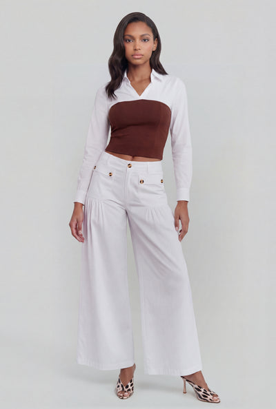 Tortoise Button Wide-Leg Pants