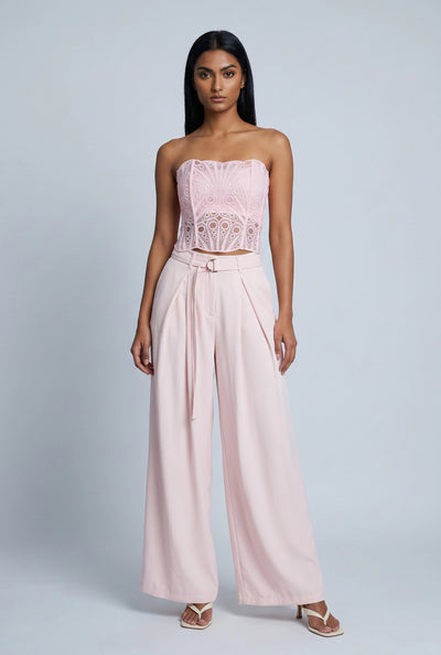 Pleated Wide-Leg Belted Pants