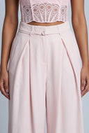 Pleated Wide-Leg Belted Pants