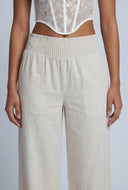 Smocked Waist Linen Pants