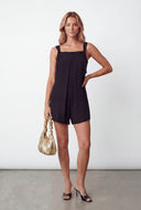 Pleated Detail Crepe Knit Tie Strap Romper