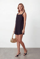 Pleated Detail Crepe Knit Tie Strap Romper