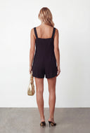 Pleated Detail Crepe Knit Tie Strap Romper