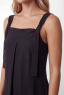 Pleated Detail Crepe Knit Tie Strap Romper