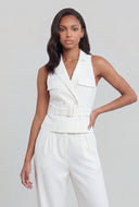 Belted Sleeveless Blazer Vest Jumpsuit