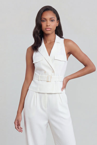 Belted Sleeveless Blazer Vest Jumpsuit