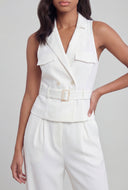 Belted Sleeveless Blazer Vest Jumpsuit