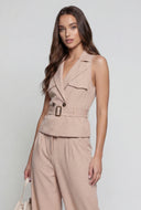 Belted Sleeveless Blazer Vest Jumpsuit