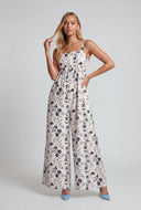 Floral Gauze Knit Wide-Leg Jumpsuit