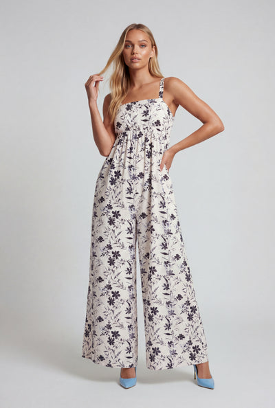 Floral Gauze Knit Wide-Leg Jumpsuit