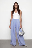 Mina Ponte Pleated Sleeveless Wide Leg Jumpsuit