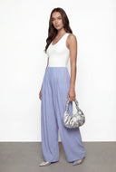 Mina Ponte Pleated Sleeveless Wide Leg Jumpsuit