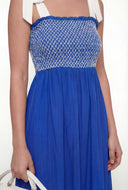 Smocked Bodice Tie Shoulder Midi Dress