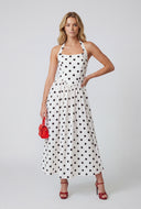 Polka Dot Bodice Halter Maxi Dress