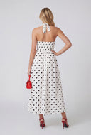 Polka Dot Bodice Halter Maxi Dress