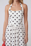Polka Dot Bodice Halter Maxi Dress