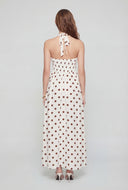 Polka Dot Bodice Halter Maxi Dress