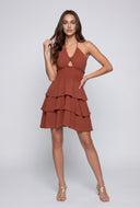 Madeleine Tiered Crepe Halter Dress