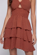 Madeleine Tiered Crepe Halter Dress